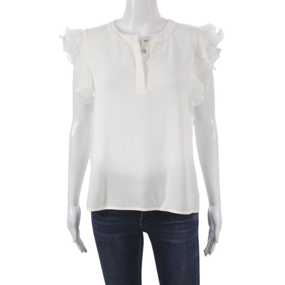 Muche Et Muchette Women White Henley Sleeveless Boho Blouse Button Size M